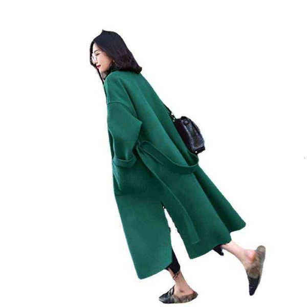 

hepburn style woolen coat women's middle and long 2021 autumn winter korean popular double-sided thickened wool, Black