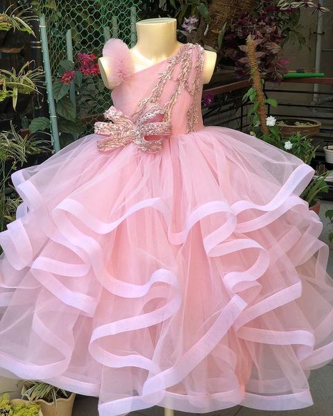 

2021 pink lace beaded tiers tutu flower girl dresses fashion tulle elegant lilttle kids birthday pageant weddding gowns zj02, White;blue