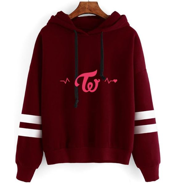 

women's hoodies & sweatshirts twice kpop printed logo cool hooded sweatshirt harajuku fashion winter fleece sets of men / women, Black