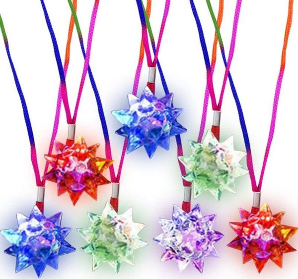 

party decoration flashing crystal star necklaces kids glowing light-up rubber planet pendant toy jewelry favors goodie bag fillers 100pcs