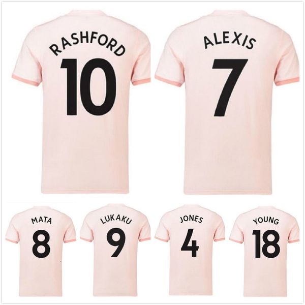 

2018 retro alexis lukaku shaw greenwood matic soccer jersey lingard martial pogba rashford away pink 18/19 men sport football shirt, Black;yellow