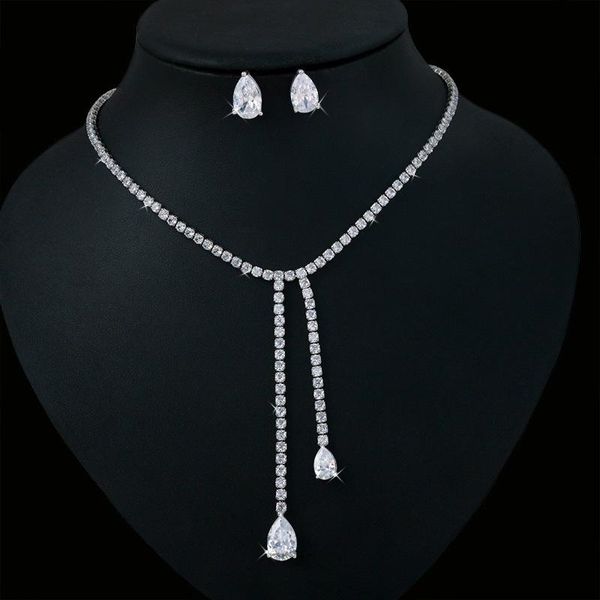 

earrings & necklace 2021 luxury water drop earring full jewelry set party for women wedding collection wholesale, Silver