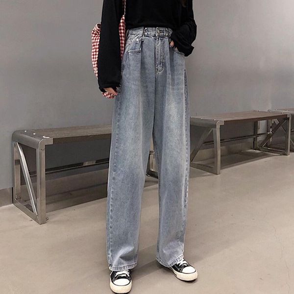 

women's jeans woman pants autumn loose straight trousers high waist pantalones vaqueros mujer, Blue