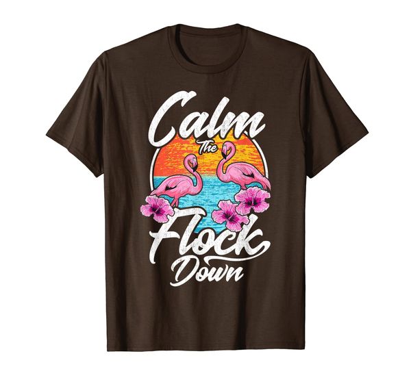 

summer gift calm the flock down pink flamingos t-shirt, White;black