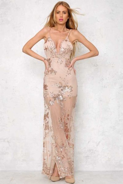 

luxury evening party dresses long deep v-neck backls suspender sequin bead nightclub, Black