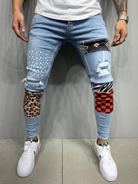 

men's jeans stm design blue patched slim fit