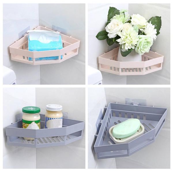

self-adhesive kitchen bathroom self adhesive storage rack corner holder shower gel shampoo basket shelf hooks & rails