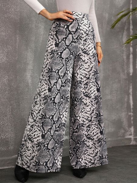 

snakeskin print wide leg pants c8ee#, Black;white