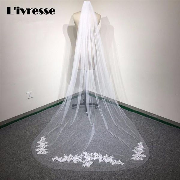 

bridal veils in stock 1 layers cut edge appliques long cathedral with comb wedding veil accessories, Black