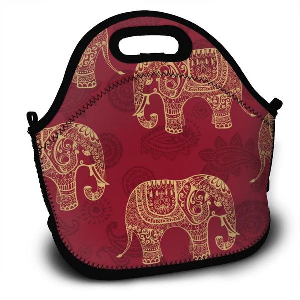

portable insulated thermal bento lunch box elephants red pattern picnic storage bag pouch bags organizer, Blue;pink