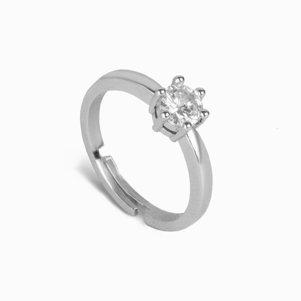 

fashion classic six claw zircon ring with adjustable opening for women, Black