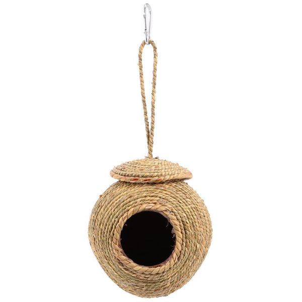

cat beds & furniture 1pc hanging woven nest creative straw breeding cage comfortable sleeping with rope for parrot hamster squirrel (dark