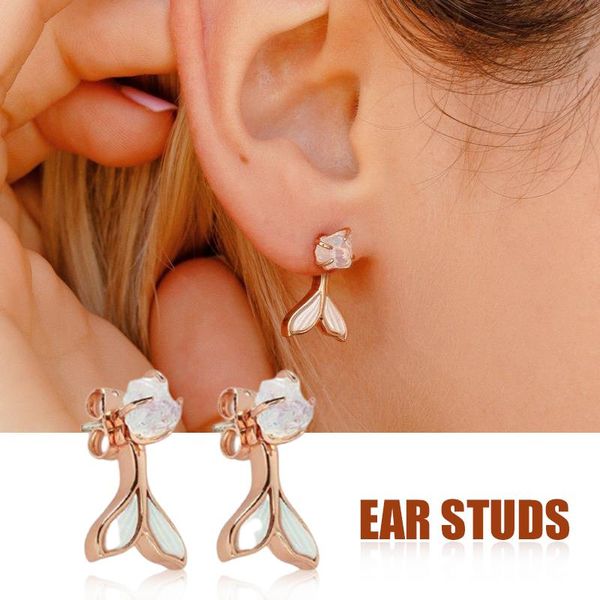 

stud fin ear jacket openwork fishtail earrings retro girl gem-encrusted rear-mounted, Golden;silver