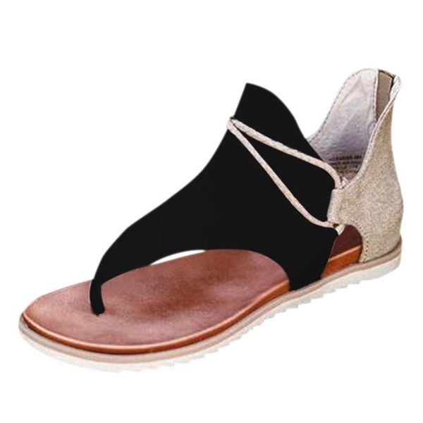 

women summer clip-toe shoes zipper comfy sandals flats lady casual beach comfortable sandalias mujer, Black