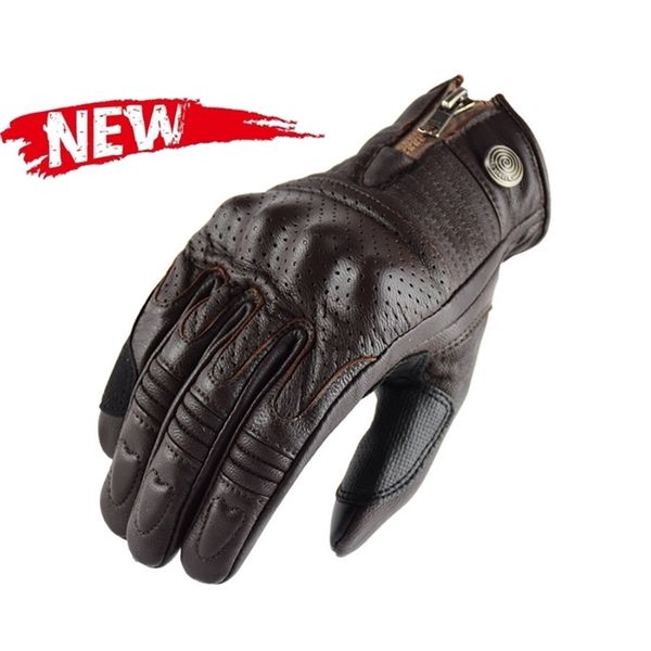 Guanti da motociclista retrò anni '80 Pelle Anti-goccia Resistente all'usura Motocross Full Finger Real Moto Men 211124