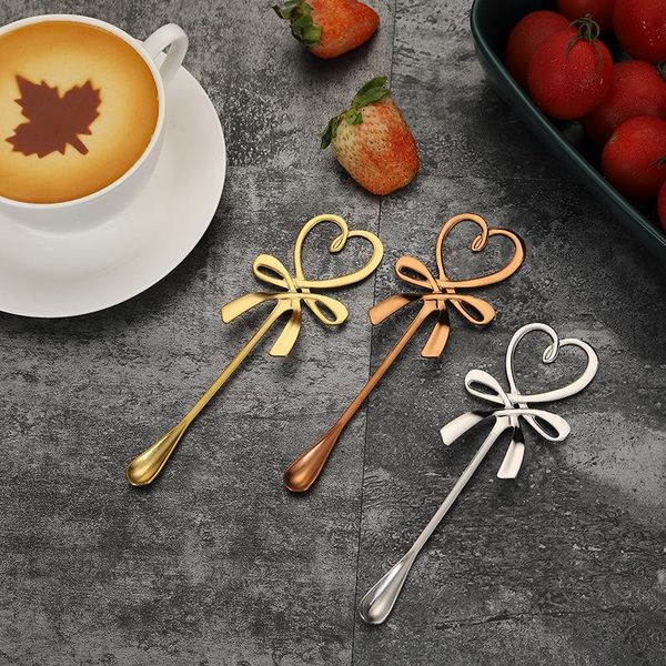 

spoons 1pc teaspoons bowknot shape coffee spoon stainless steel stir dessert honey creative kitchen tableware