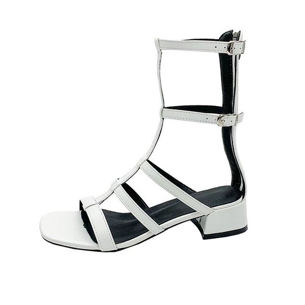

summer fashion square toe hollow heel sandals women all-match thin belt back zipper thick, Black