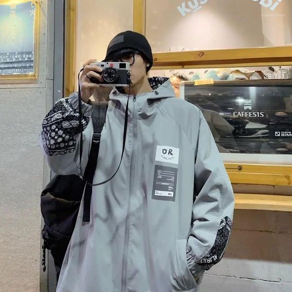 

men's hoodies & sweatshirts hip hop spring thin patchwork summer autumn jackets gray harajuku streetwear bomber jacket men loose baseba, Black