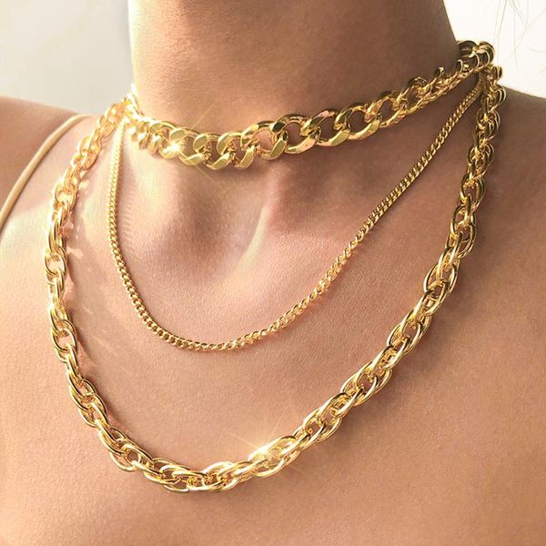 

chains mutilayer thick cuban link chain choker necklaces for women miami punk hip hop rapper collar golden gift girl female jewelry, Silver