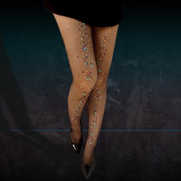 

women rhinestones pantyhose shiny diamond summer fishnet tights transparent stockings bling medias de mujer fashion party socks & hosie, Black;white