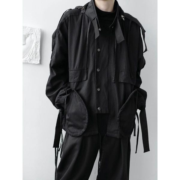 

male women couple casual coat outerwear men's loose heavy craft dark ribbon japan harajuku streetwear hooded cargo jacket jackets, Black;brown