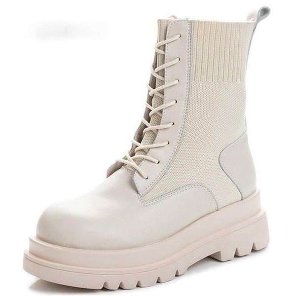 

boots genuine leather platform autumn women light comfortable chunky fashion lace up lady shoes footwear, Black