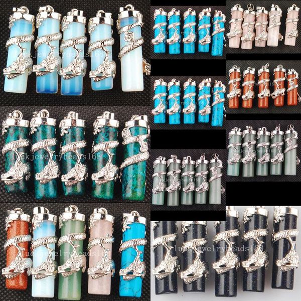 

pendants 5pcs fashion aventurine opalite opal howlite goldstone blue sand azurite dargon pendant bead wfh540, Black