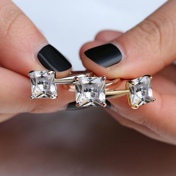 

wedding rings classic engagement ring square cutting prong gold color eteanity anniversary women, Slivery;golden