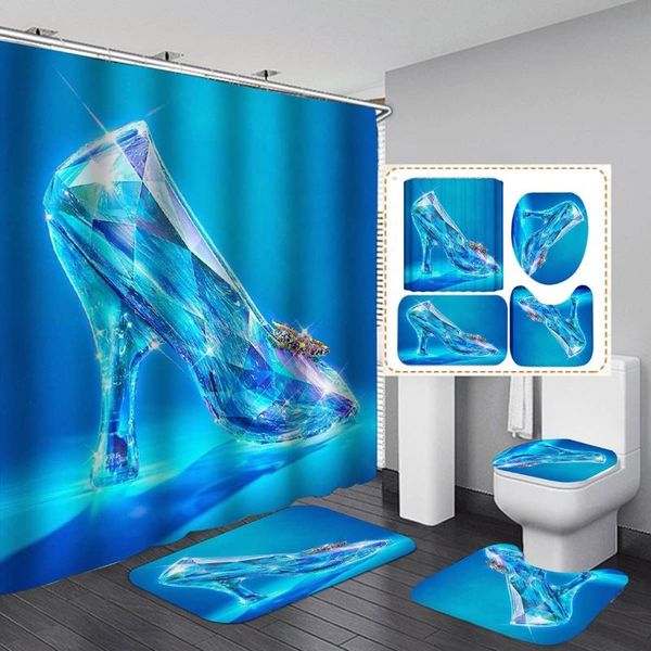 

shower curtains girl women heels printed bathroom accessories sets dreamy blue curtain set rugs 3d bling crystal high heel