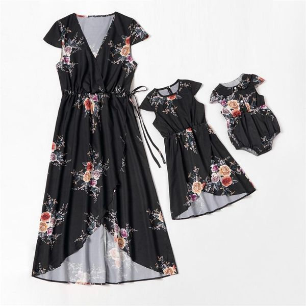 

family matching outfits irregular mother daughter dresses look mommy and me clothes mom mum & baby women girls dress summer, Blue