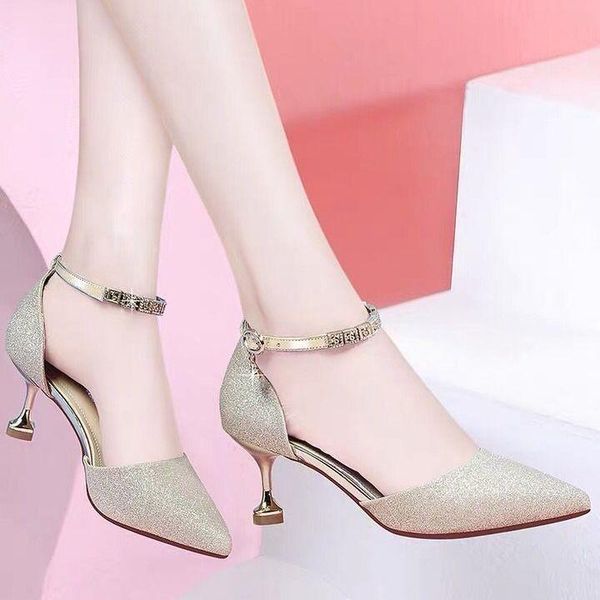

35-40 size summer women shoes 7-8cm super high heel pointed toe sandals fashion thin party ladies bling, Black