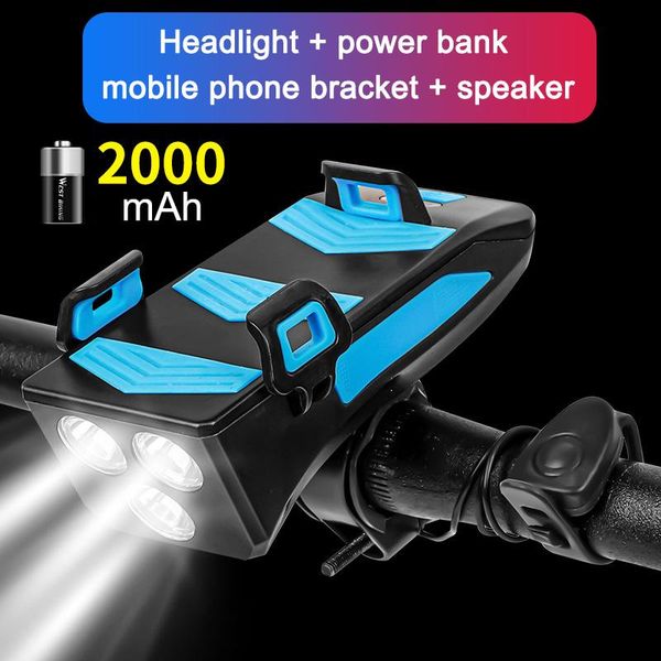 

4-in-1 multifunciton bicycle front light mobile power phone holder horn mountain road bike cycling equipment lights