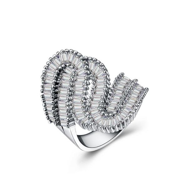 

wedding rings huitan hyperbole fashion silver plated ring inlaid with cubic zircon crystal women girls birthday party gifts size 6 -10, Slivery;golden