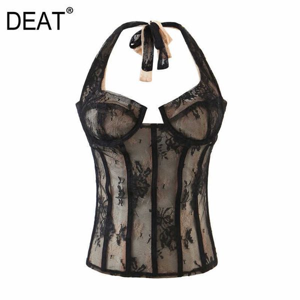 

[deat] summer fashion vest sleeveless hanging neck lace temperament style women tank 13q240 210527, White