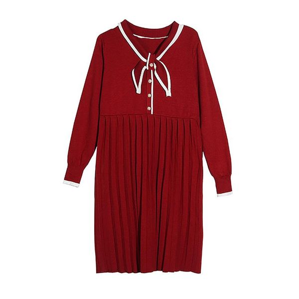 

maternity dresses pregnant women installed 2021 style autumn clothing sweet bow knitted sweater dress fashion pleated loose mat, White