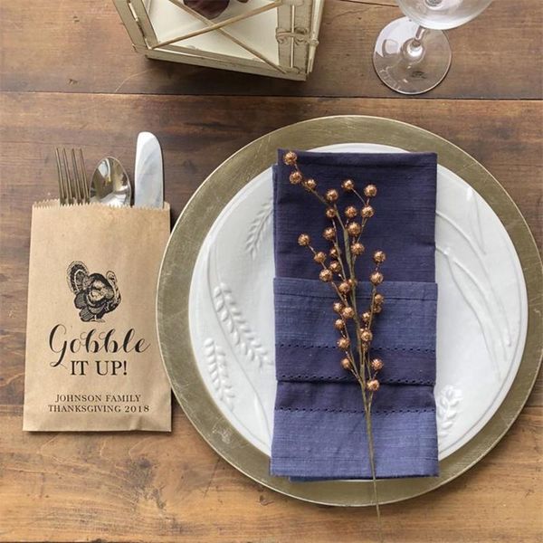 

gift wrap custom thanksgiving dinner favor bags - goodie diy fall favors table setting gobble it up recycled