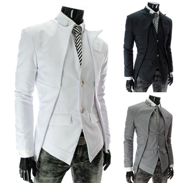 

men's suits & blazers 2021 spring autumn asymmetric blazer fake two piece slim fit casual jacket gentleman specials men's top, White;black