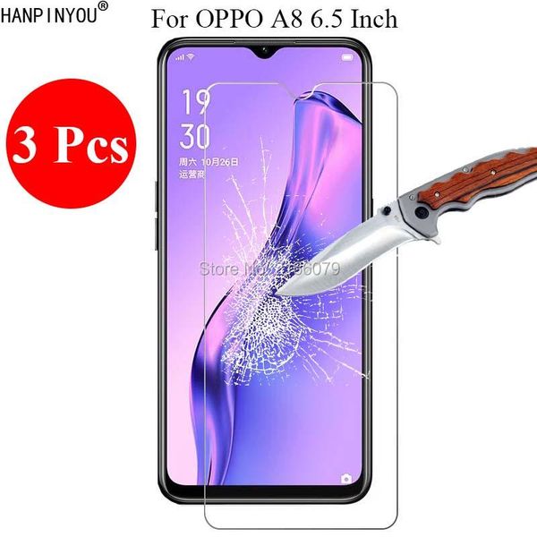 

cell phone screen protectors 3 pcs/lot 9h 2.5d hard tough tempered glass protector for oppo a8 6.5" protective film guard shield + clea