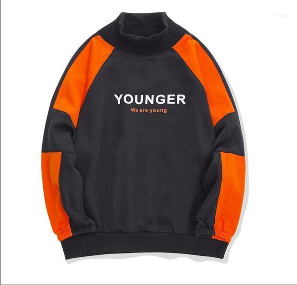 

autumn and winter turtleneck patchwork pullovers sweatshirt1, Black