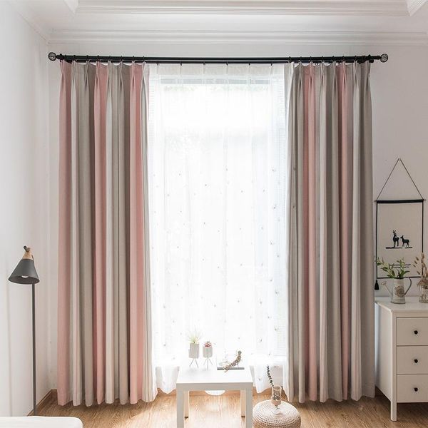 

curtain & drapes yarn-dyed striped northern european-style gray pink mixed color stripe shade morandi