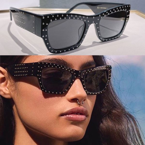 Damen-Designer-Sonnenbrille 4358, modisch, klassisch, Katzenauge, Gold, Silber, Nietenverzierung, schwarzer Rahmen, breite Spiegelbeine, lässige Einkaufsbrille, UV400-Schutz, Gürtelbox