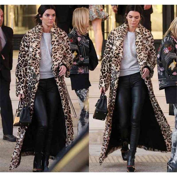 

2021 winter leopard print coat fluffy plush thickened loose fur imitation, Black