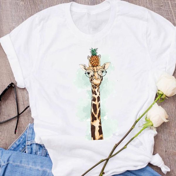 

graphic giraffe fruit funny womens t shirts printed cartoon clothes floral tees print clothing female shirt, White
