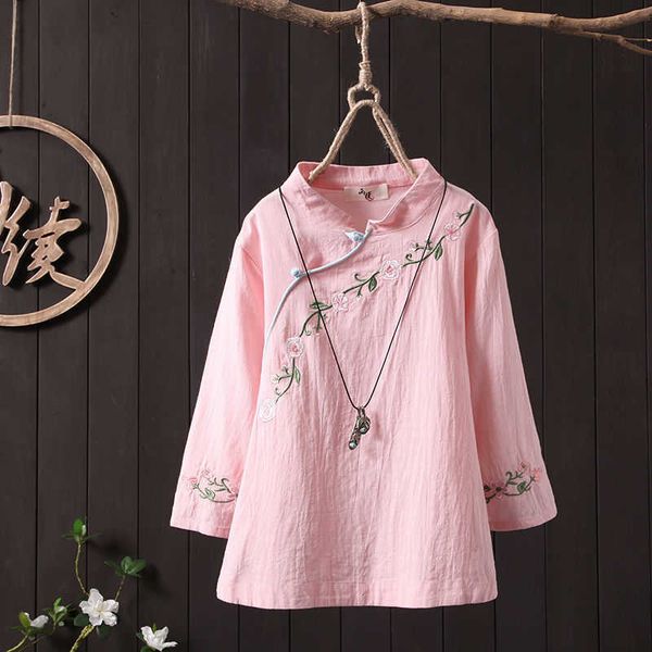 

women's tanks & camis plus size women blouses floral embroidery 3/4 sleeve white shirt cotton solid color elegant ladies zdh2