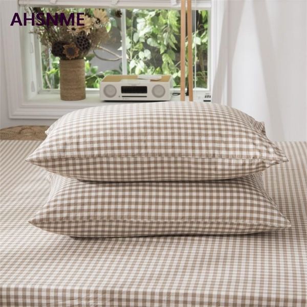 AHSNME Coffee Grid Federa in cotone 100% Speciale antirughe Craft Super Soft Estate Autunno Semplice Federa per dormire 50x75 cm 220217