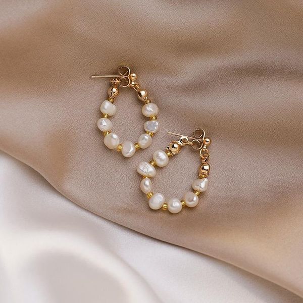 

vsnow korean fashion natural freshwater pearl dangle earrings for women vintage irregular oval jewelry accessories & chandelier, Silver