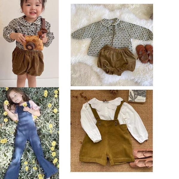 

clothing sets kids girls shirt shorts set 2021 autumn brand toddler long sleeve and chrysanthemum bloomer suit baby clothes outwear, White