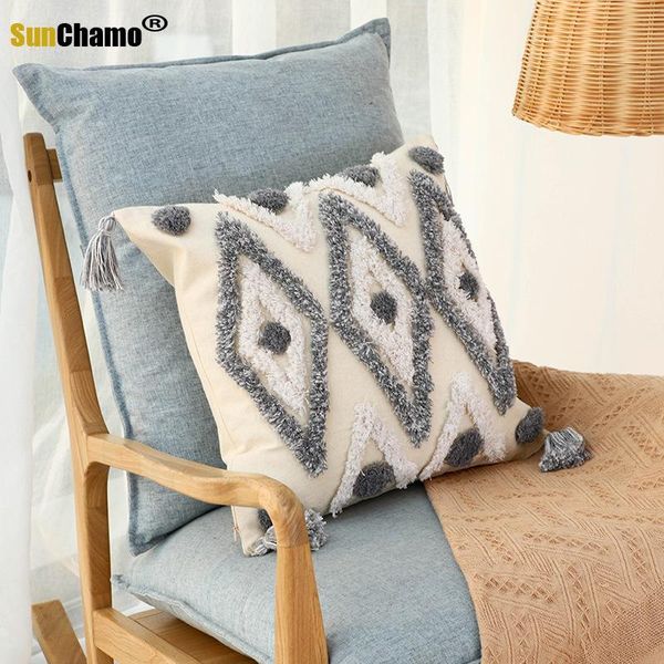 

cushion/decorative pillow grey diamond handmade geometric embroidery cover tassels home decor cushion pillowcase sham 45x45cm