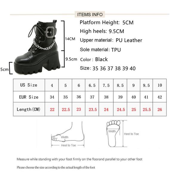 Spring Autumn Leather Gothic Black Boots Women Heel Sexy Chain Chunky Heel Platform Boots Female Punk Ankle Boots Zipper Buckle