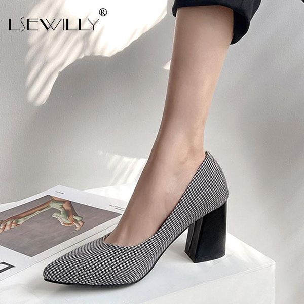 

lsewilly 2021 arrival ladies thick high heels shoes women pumps summer shallow party dress pointed toe size 32-46, Black